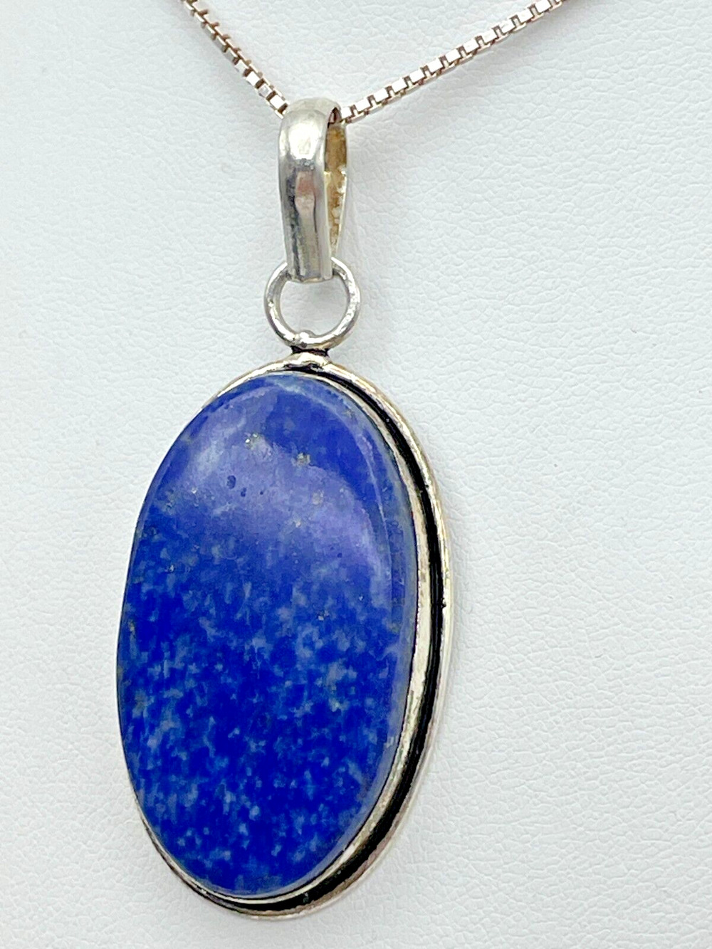 Lapis Lazuli Pendant Sterling Silver Necklace 24" Box Chain 925 Blue Gemstone